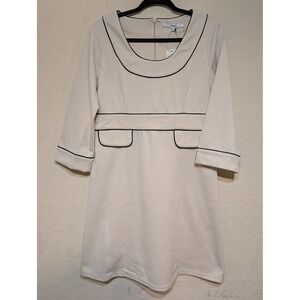 Vertigo Paris Sheath‎ Dress Oyster Black Trim Career Work Party L